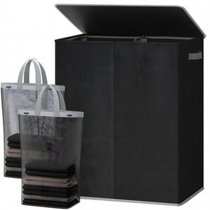 Cesto de Ropa Sucia Doble de 145L con Tapa y Bolsas Extraíbles, Cesto Grande para Ropa Sucia, Cesto de Ropa Plegable de 2 Secciones - Product Image 1
