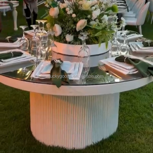 CZ210511-32 New Model Elegant Modern Crystal Mirror Glass Top Gold Stainless Steel Cake <strong>Table</strong> Wedding with White Base - Product Image 5