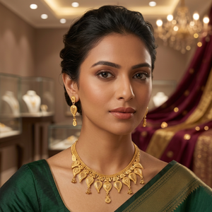 Collar de borlas de oro macizo de alta calidad para mujer, joyería de boda, conjunto de sari verde con engaste de canal, de la India - Product Image 3