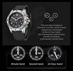 Jam tangan tenaga surya untuk pria, jam tangan kuarsa tahan air 50M chronografi bercahaya untuk pria Pilot Relogio Masculino NORTH EDGE MACH2 - Product Image 5