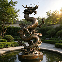 Statue de dragon chinois en bronze coulé sur mesure grandeur nature, finition patine antique, sculpture pour extérieur, place publique, jardin