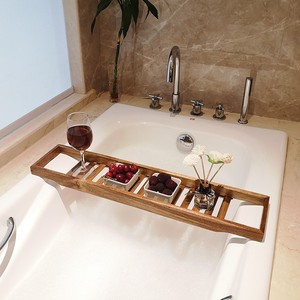 Estante para bañera, soporte multifuncional para tablet/teléfono, botellero, bandeja para aperitivos, estante de madera de acacia - Product Image 1