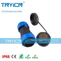 Tuerca trasera SD28 de 24 pines 5A, Panel de montaje de plástico roscado IP68, conector de alimentación Circular impermeable, M28
