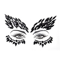 Autocollants de corps en cristal noir pour fête et festival, tatouages temporaires d'Halloween, bijoux de visage en strass