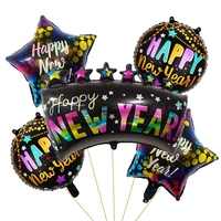 Ballons Joyeux Nouvel An 2027 de 18 pouces, Kit de ballons métalliques dorés et noirs de grande taille pour décorations de fête du Nouvel An, étoiles et ronds