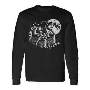 T-shirt a maniche lunghe con design parodia dei tre procioni che urlano alla luna - Product Image 1