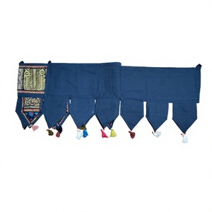 Voilage de porte brodé fait main en patchwork, toran, rideau suspendu, bannière décorative avec pompons pour la décoration de fenêtre - Product Image 2
