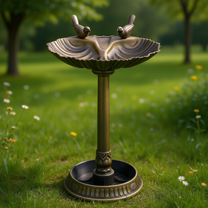 Bain d'oiseaux en bronze antique de 32 pouces avec statues d'oiseaux, décoration élégante pour jardin et observation des oiseaux dans la cour. - Product Image 2