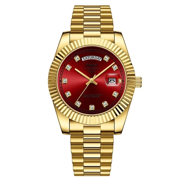 NIBOSI 2627 Diamond Sports Men Quartz Watches Brand Wrist Gold Luxury Stainless Steel Strap Business Watch 3ATM Waterproof Watch