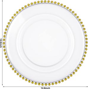 Platos Redondos Transparentes de Plástico de 13 Pulgadas para Servir la Cena, Platos Redondos Transparentes con Borde de Perlas para Eventos - Product Image 1