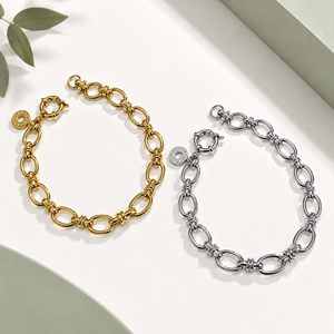 สร้อยข้อมือแบบโอวัลลิงค์ - สแตนเลสสตีล ชุบทอง 14K ด้วยระบบสุญญากาศ ขนาด 210 มม. - Product Image 1