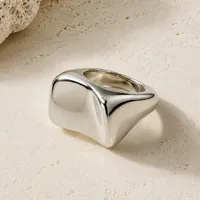 Bague de mode unisexe en acier inoxydable plaqué or 18 carats, brillante, polie, massive, bombée et incurvée, étanche, pour usage quotidien