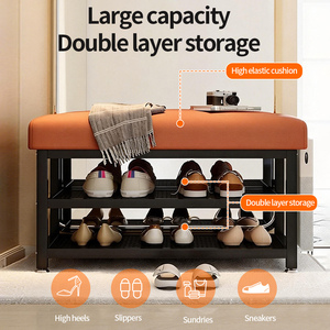 <strong>Shoe</strong> Storage <strong>Bench</strong> <strong>with</strong> Seat Cushion, Upholstered <strong>Shoe</strong> <strong>Rack</strong> <strong>Bench</strong>,<strong>Shoe</strong> Storage Organizer <strong>with</strong> Metal Mesh Shelves for <strong>Shoe</strong> Store - Product Image 2
