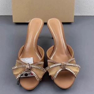 Sandalias Sexys para Mujer, Estilo Nuevo, Sensación Satinada, con Lazo de Pedrería, Punta Abierta, Tacón de Aguja, Tipo Mule - Product Image 4