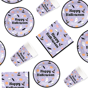 Juego de Platos de Papel para Fiesta de Halloween DAMAI, Estilo Nuevo, Incluye Platos Redondos Morados de 7 y 9 Pulgadas, Vasos y Servilletas para Fiesta de Halloween - Product Image 3