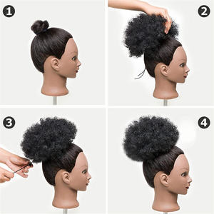 8 inç kadınlar ipeksi <span class=keywords><strong>Afro</strong></span> puf saç Bun Chignon klip aksesuarları ile kısa <span class=keywords><strong>Kinky</strong></span> kıvırcık İpli at kuyruğu - Product Image 5