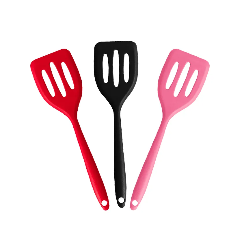 Heat Resistant Kitchen Nylon Slotted Turner Spatula 8.3inch Red Black Silicone Slotted Turner