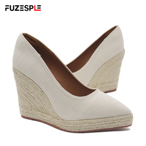 Escarpins <span class=keywords><strong>Espadrilles</strong></span> à Plateforme Compensée pour Femme, Style Printemps, Bout Pointu, Semelle en Caoutchouc, Tige en Satin, Couleur Unie, Tendance Mode, Grandes Tailles - Product Image 4