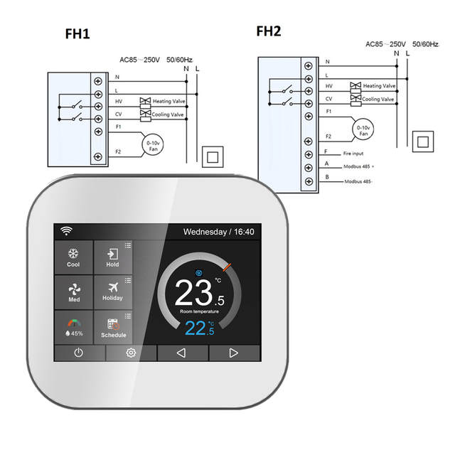 Wall Mounted Digital Modbus RTU/TCP 0-10V FAN 4 Pipe Thermostat