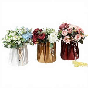 Flower Bag <strong>Green</strong> Plant Bouquet Shrink <strong>Gift</strong> Wrapping Paperboard Bags Gold Foil Waterproof Plastic Lining Handmade Wedding - Product Image 1