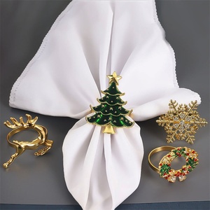 ห่วงใส่ผ้าเช็ดปากลายใบไม้สีทองหรูหราตกแต่งโต๊ะทำจากโลหะอัลลอยด์สำหรับร้านอาหารปาร์ตี้หิมะแบบทันสมัยแนววินเทจ - Product Image 1