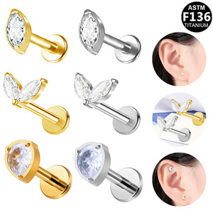 Boucles d'oreilles clous papillon en alliage de titane avec zircon marquise serti clos pour piercing d'oreille, bijoux de mode - Product Image 1