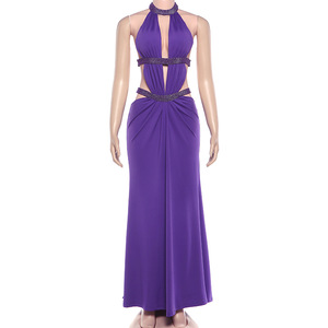 GHY6645 Sexy Backless <strong>Sequin</strong> Halter Dress Women Sleeveless <strong>Off</strong> Shoulder Hollow Out Pleated Maxi Dresses New Lady Evening Party - Product Image 5