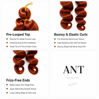 Extensions de cheveux synthétiques tressées au crochet, boucles françaises et italiennes, 12 pouces, 150g, fibre haute température, couleur gingembre, vente en gros