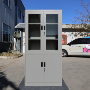 Metallschrank mit Glastür Aufbewahrungsschränke Möbel 2-stufige Verstellbare Regale Aufbewahrungsorganizer für Büro und Vorratskammer - Product Image 3