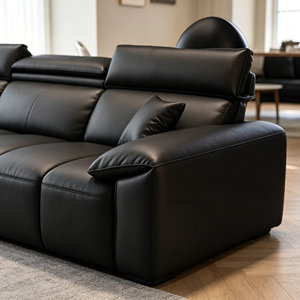Sofá Seccional Modular de Cuero Negro Premium, Sofá Combinado Grande y Moderno con Reposacabezas Ajustable para Familias Numerosas - Product Image 4