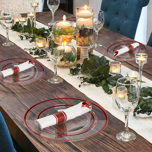 Set di Stoviglie Monouso da 175 Pezzi, <span class=keywords><strong>Piatti</strong></span> e Bicchieri in Plastica Trasparente con Bordo Rosso, Posate Resistenti per Natale e Matrimoni - Product Image 6