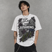 T-shirt da uomo personalizzata in cotone 100% a maglia, casual, oversize, 300g, design neutro, vestibilità squadrata, stampa DTG, con perle e strass