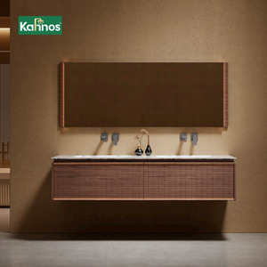 Modern Solid Wood Wall-Mounted Bathroom Cabinet with LED Mirror and Ceramic Basin for Hotels - Product Image 1