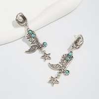 Boucles d'oreilles pendantes ethniques turquoise style cowboy/bottes/étoile pour femmes, vintage, pour usage quotidien, accessoires de mode
