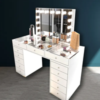 Table de maquillage multifonctionnelle intelligente et moderne avec miroir et chaise, design à panneaux pliables