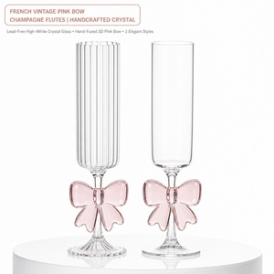 Copa de champán vintage <span class=keywords><strong>francesa</strong></span> rosa con lazo, copa de vino espumoso artesanal con lazo de cinta para fiestas y galas - Product Image 3