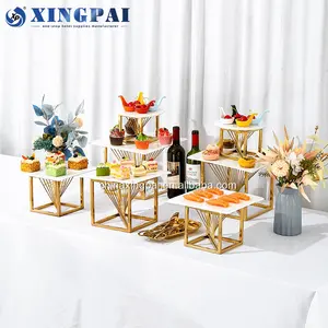 XINGPAI 지원 맞춤형 스퀘어 뷔페 라이저 세트 호텔 케이터링 용 메탈 디스플레이 스탠드 푸드 라이저