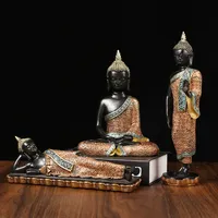 Statue de Bouddha de style zen thaïlandais pour la décoration de jardin et de maison, sculpture en résine dorée, Feng Shui, richesse, chance, Bouddha riant