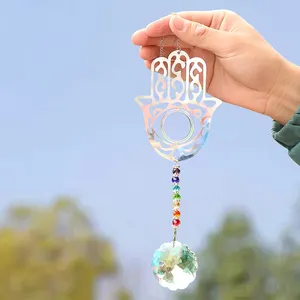 Creative Pearl Pendant Rotating Wind Chimes Stainless Steel Garden Decoration Fatima Hand Light Catcher