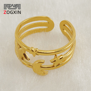 ZOGXIN Star Moon Open <b>Ring</b> Gold Color <b>Titanium</b> Steel Fashion Jewelry Gift - Product Image 1