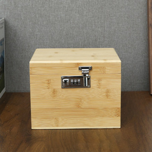 Bamboo Money Box <b>Square</b> Shape Large Capacity <b>Combination</b> Lock Environment Friendly Storage Box - Product Image 2