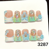 421-425 Faux ongles à presser en acrylique réutilisables, motif canard fait main, 10 pièces, avec colle, modèle carré