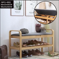 Étagère de rangement design pour couloir et salon, banc à chaussures en bambou avec coussin d'assise moelleux