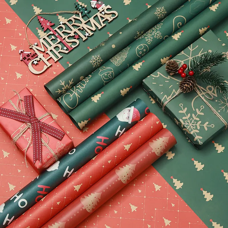 Xmas 10 pcs DIY Custom Printed Thickened Kraft Gift Packing Water Proof Wrapping Paper For Christmas