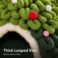 Lit pour chat en forme de sapin de Noël en fibre solide, tricoté épais, avec étoile en feutre et breloques en peluche