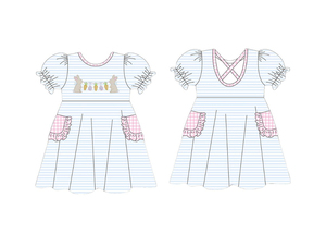 GSD2915 Custom Little Girl Boutique Azul Rosa lazos vestido estampado niños al por mayor bebé niña niño conjunto - Product Image 2