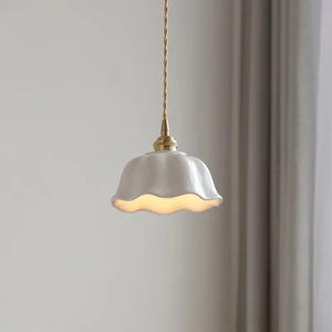 Ceramic Flower Brass Pendant Light Round <b>E26</b> Led Single Head Home Lighting For Bar Counter Entrance Island Bedroom - Product Image 3