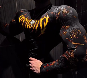 Nuova Maglietta a Compressione a Maniche Lunghe 2026, T-shirt Fitness ad Alta Elasticità, Design Aderente con Motivo Geometrico a Trama Muscolare - Product Image 4