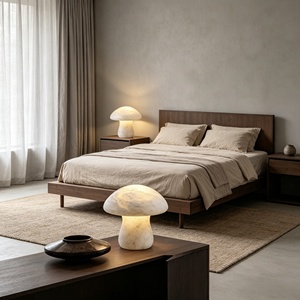 Lampe de table en marbre naturel, base évasée en pierre translucide, intensité variable, CRI 90 élevé, design post-moderne pour chambre d'hôtel - Product Image 4