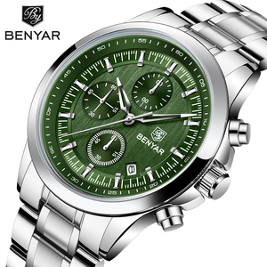 Reloj de Pulsera de Acero Inoxidable de Lujo para Hombre Benyar, Nuevo Diseño, Estilo Simple, Caja Cuadrada, Luminoso, Calendario, Cuarzo, Tipo Caricatura - Product Image 3